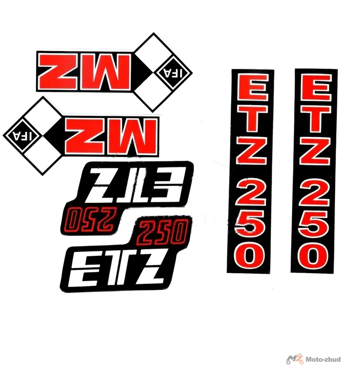 Naklejka MZ ETZ 250 czerwona typ 2 kpl.