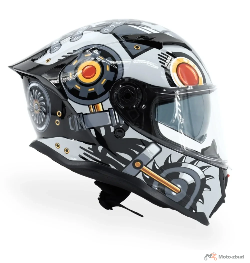 Kask VCAN model H153 war machine gloss integralny z grafiką czarno-szary S — ujęcie 6