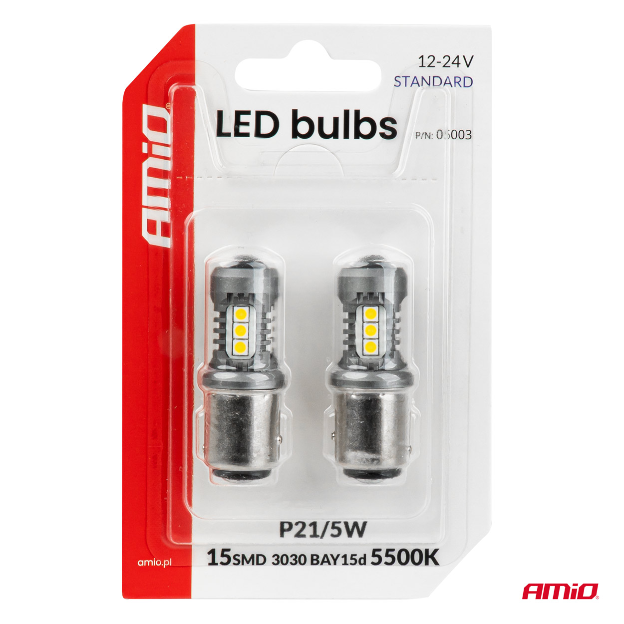 Żarówki LED STANDARD BAY15D P21/5W 3030 15SMD białe 12 V 24 V — ujęcie 4