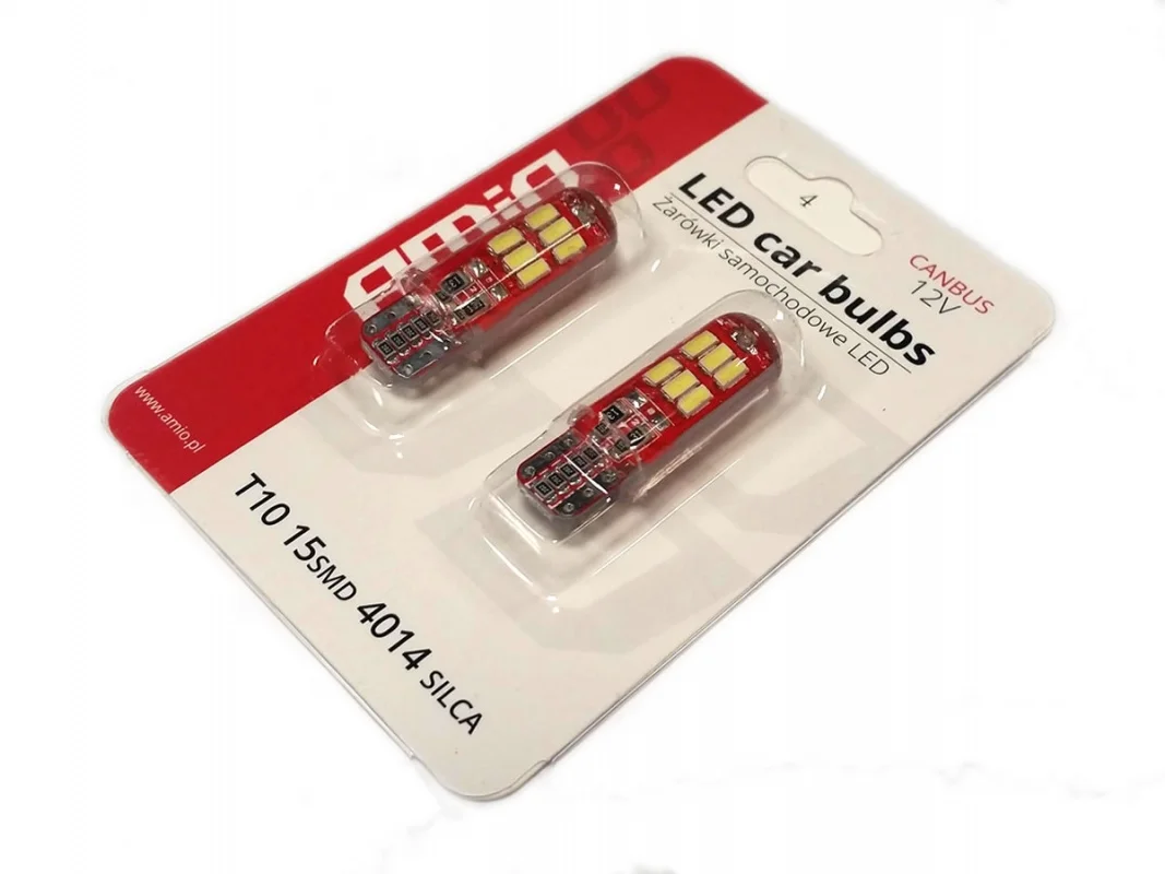 Żarówka W5W T10 12V/24V 15xLED SMD4014 CANBUS silikon biała AMIO (2szt.) — ujęcie 2