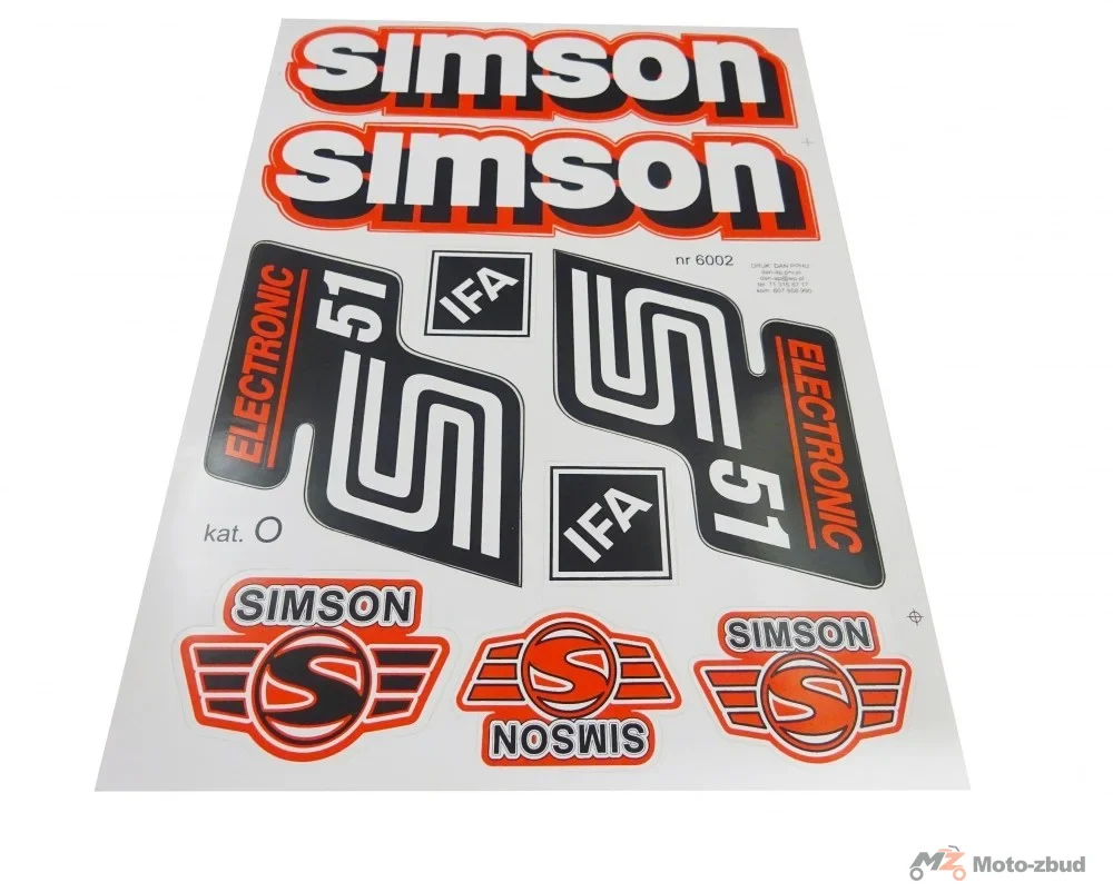 Nalepka Simson S-51 electronic czerwony - komplet na pojazd (9szt)