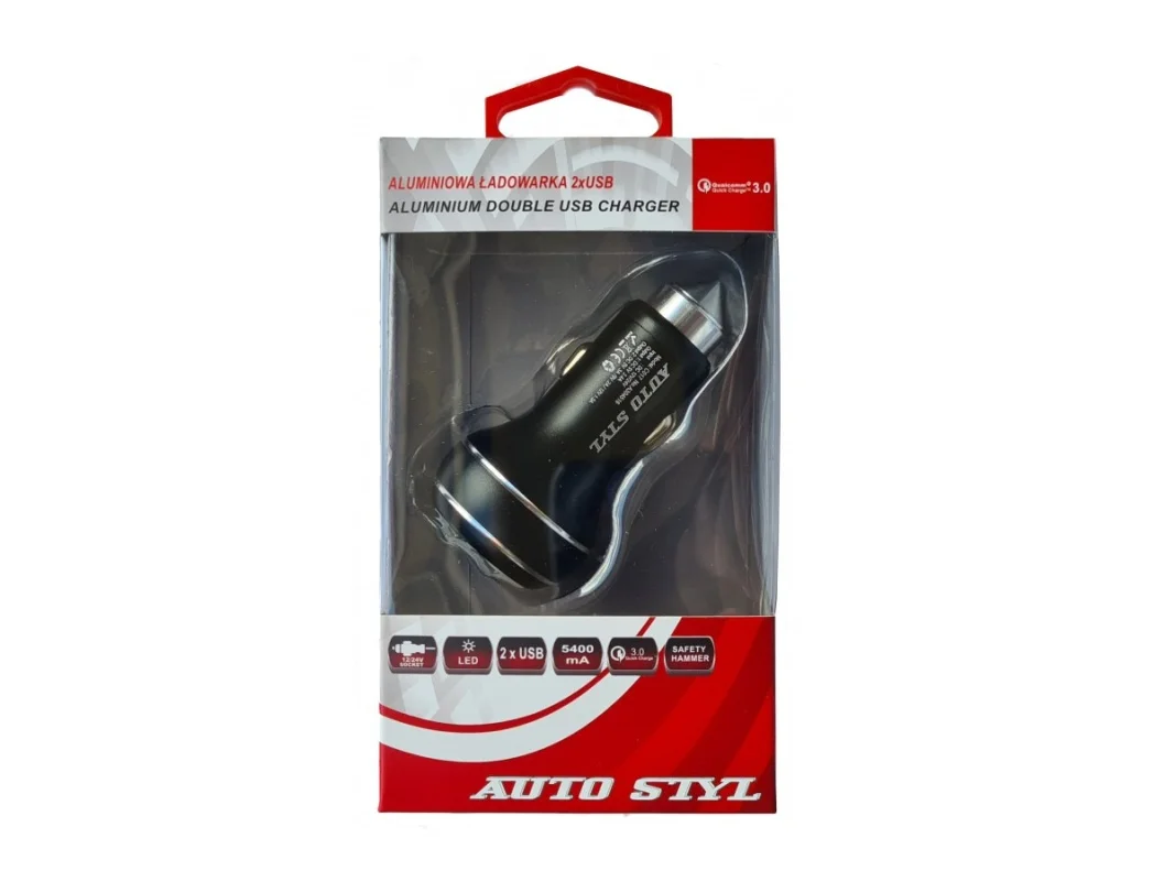 Ładowarka 2xUSB QC 3.0 Aluminiowa + młotek bezpieczeństwa — ujęcie 3