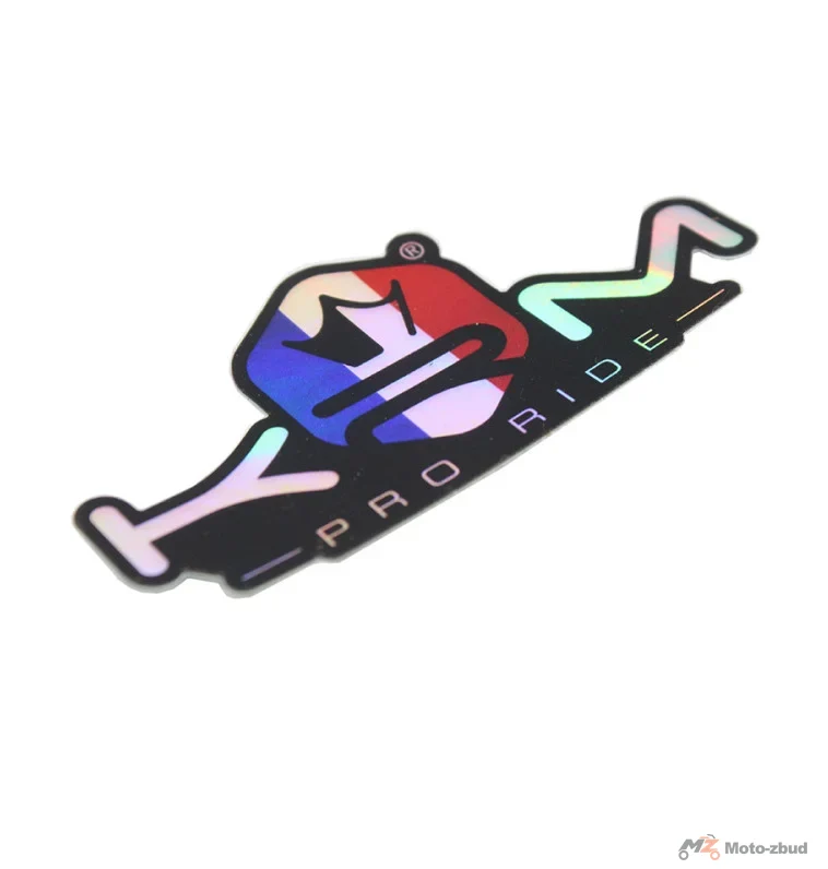 Naklejka KRM Pro Ride czarno holo niebiesko biało czerwona 8 × 4 cm