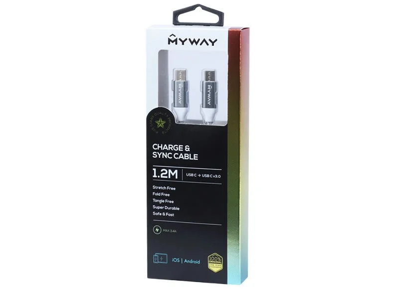 Kabel USB-C > USB-C v3.0 120cm mikrofibrowy MYWAY — ujęcie 2