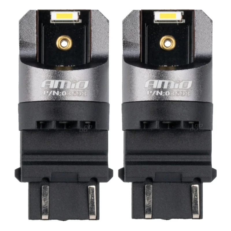 Żarówka P27/7W 12V/24V 2xLED SMD3157 CANBUS biała AMIO (2szt.) — ujęcie 2