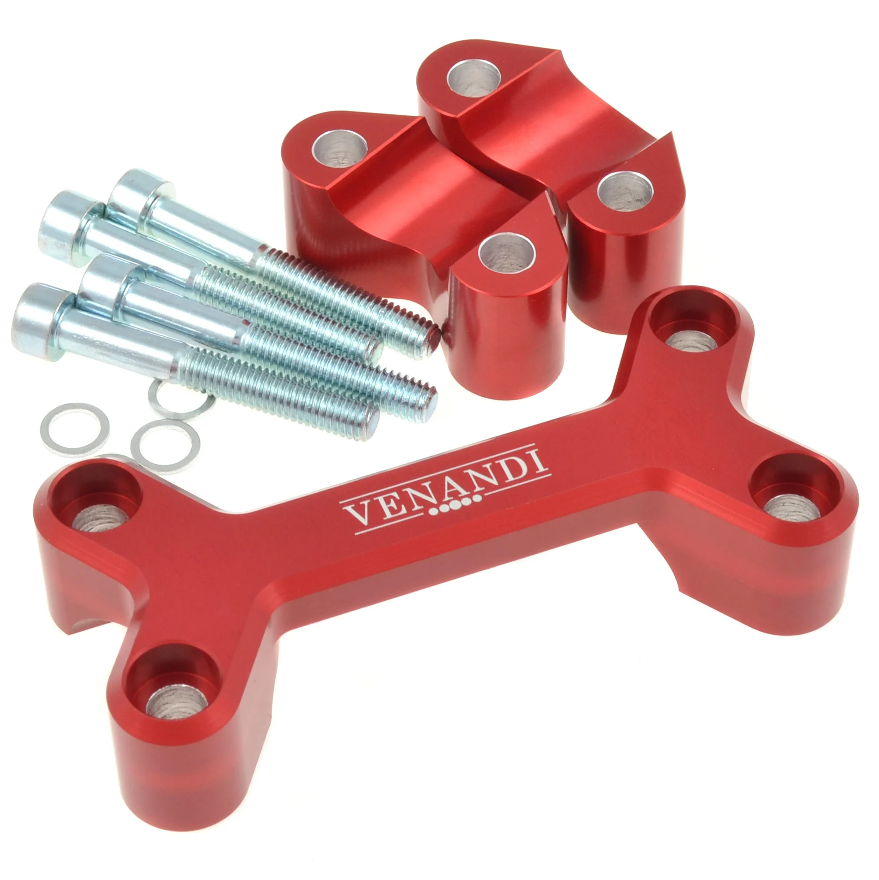 Zacisk kierownicy Simson S51 S50 aluminium CNC czerwony kpl. Venandi — ujęcie 1