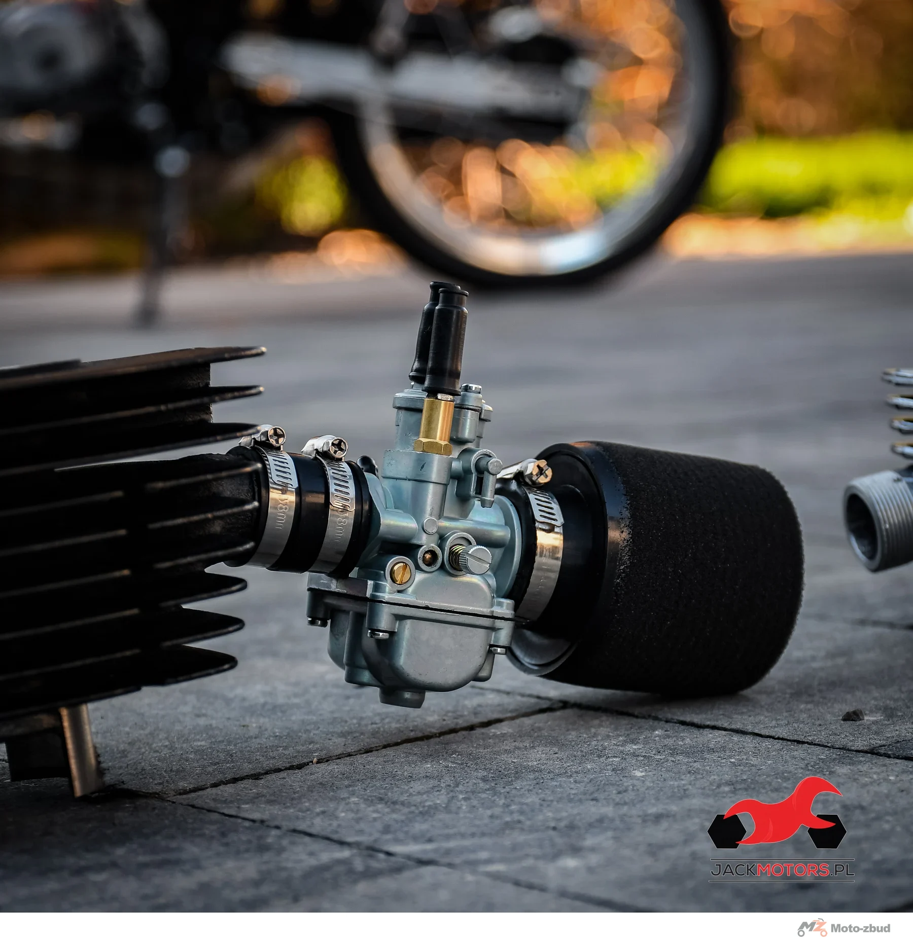 Gaźnik WSK 125 21 mm + króciec + filtr powietrza gąbka Dellorto Replika delux · ssanie ręczne — ujęcie 7