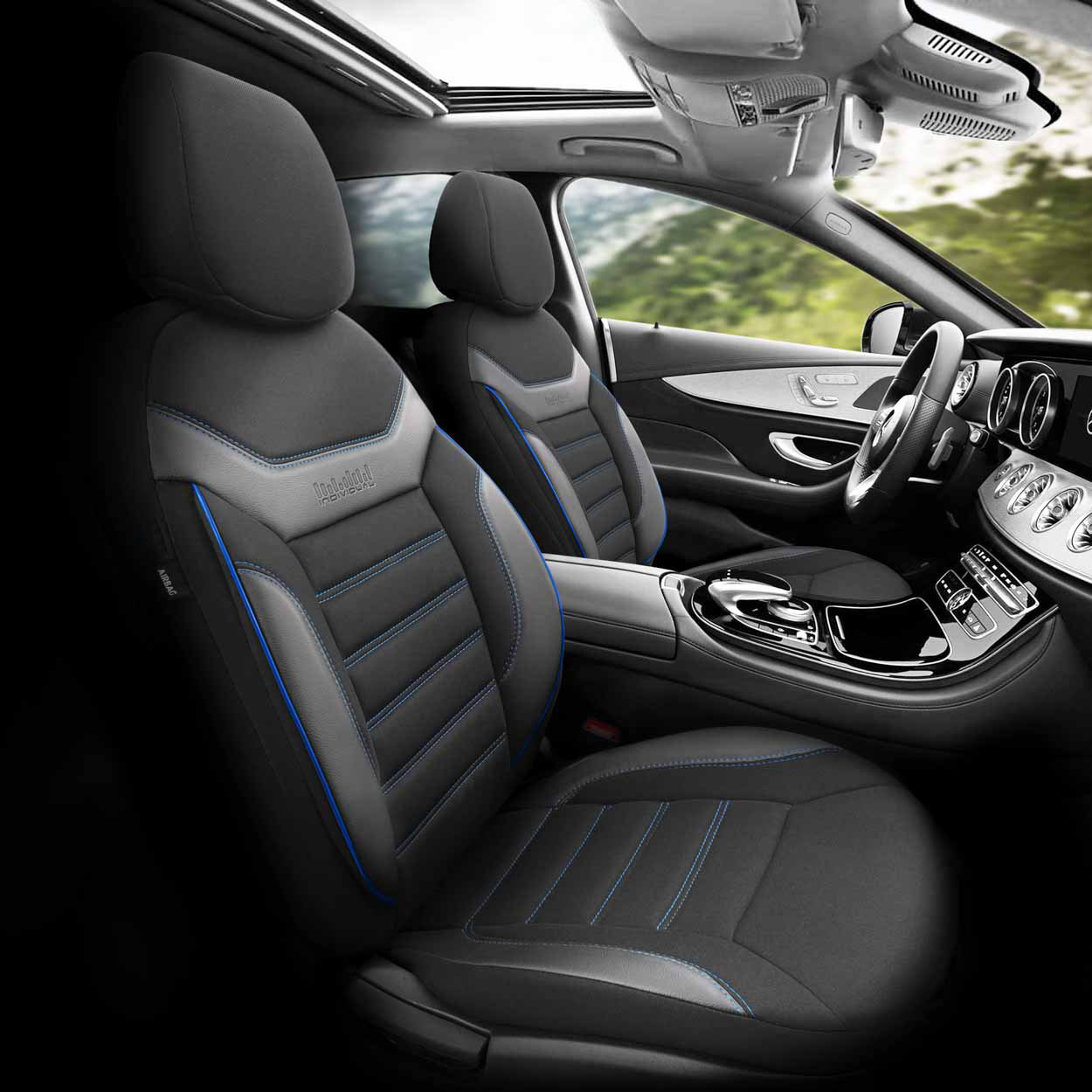 Komplet pokrowców na fotele samochodowe OTOM INDIVIDUAL 203 BLACK/BLUE 3-ZIP — ujęcie 2