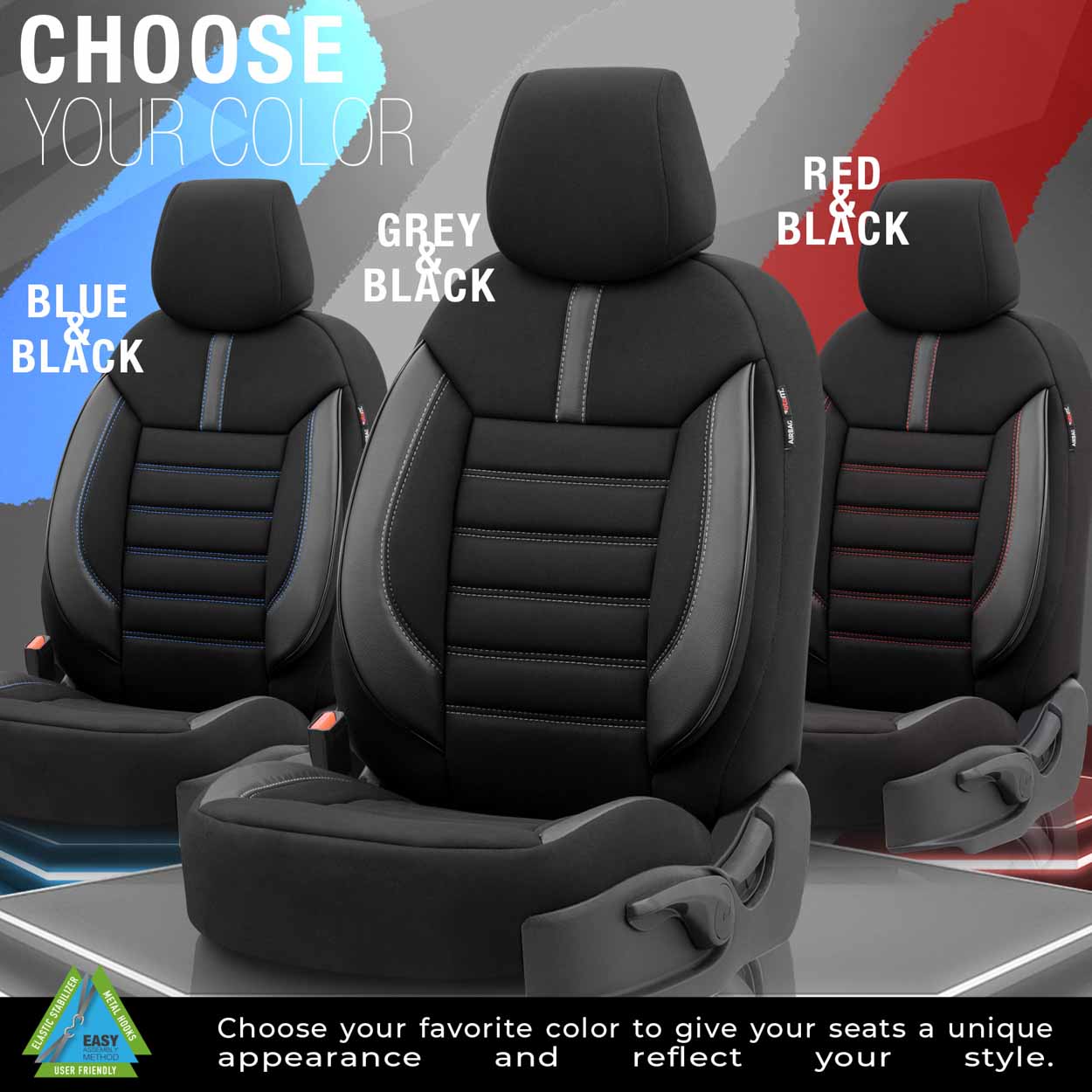 Komplet pokrowców na fotele samochodowe OTOM LIMITED 102 BLACK/GREY 3-ZIP — ujęcie 2
