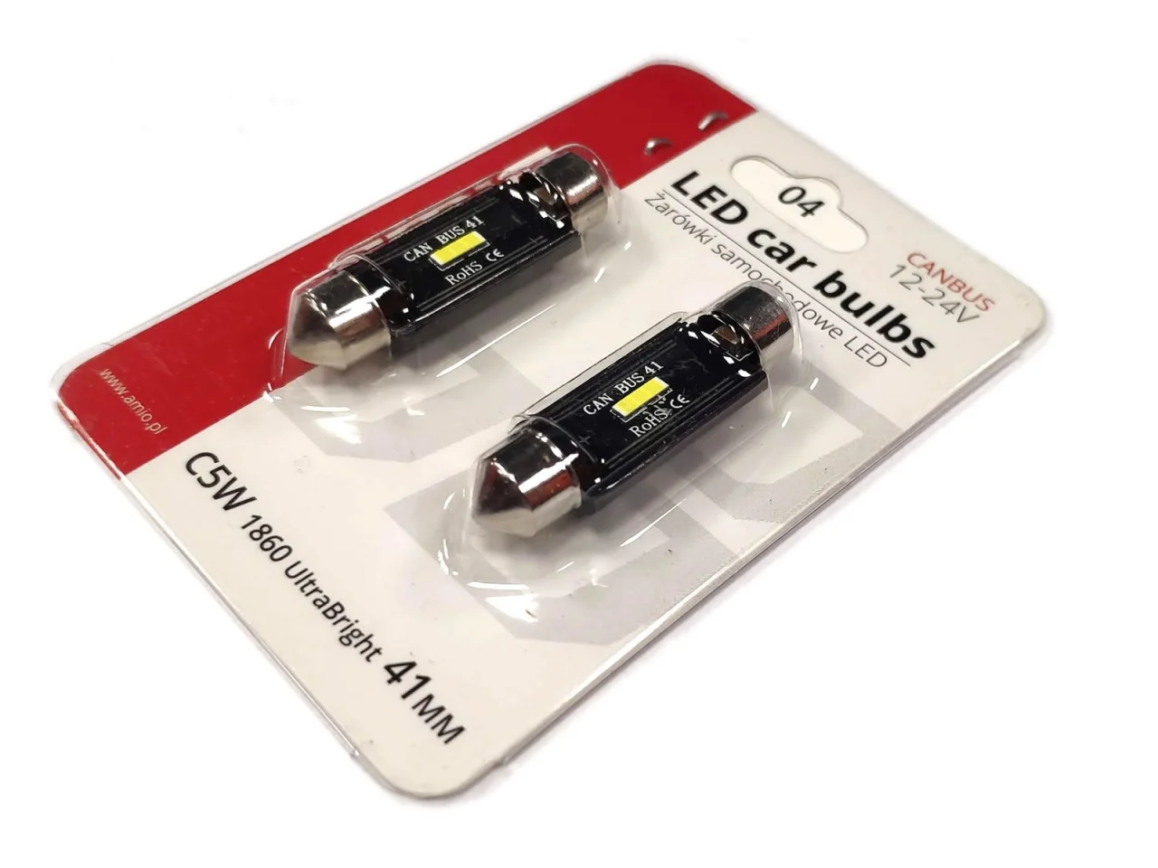 Żarówka rurkowa SV8.5 12V/24V 41mm SMD UltraBright 1860 Festoon CANBUS bipolarna biała AMIO (2szt.) — ujęcie 4