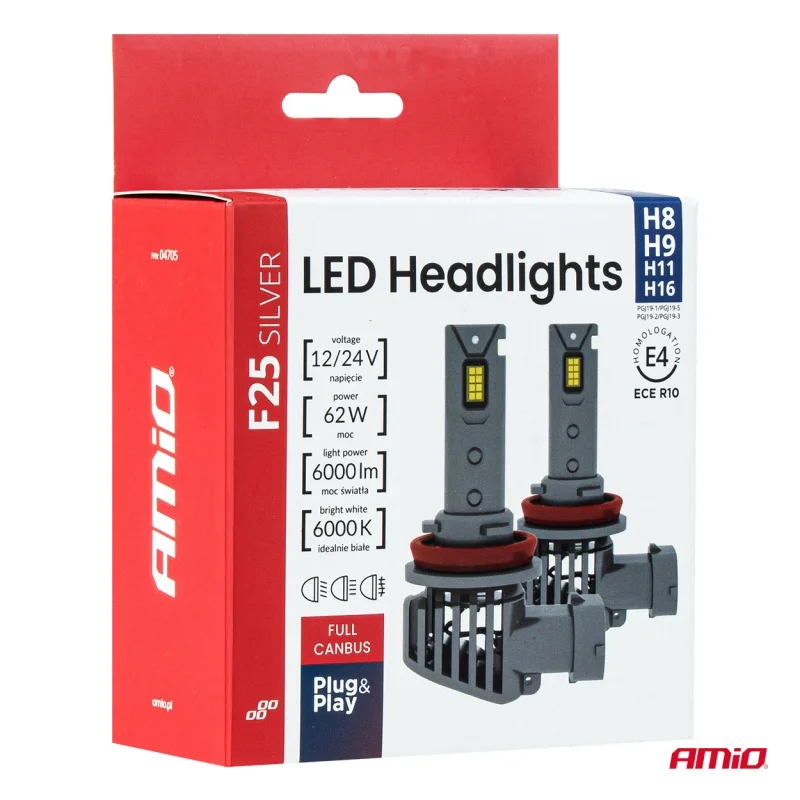 Żarówki samochodowe LED F25 SILVER FULL CANBUS 62W H8 H9 H11 H16 12V 24V — ujęcie 2