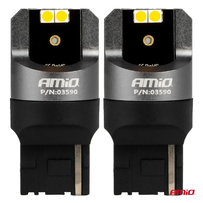 Żarówka WY21W 12V/24V 4xLED SMD3030 CANBUS pomarańczowa AMIO (2szt.) — ujęcie 4