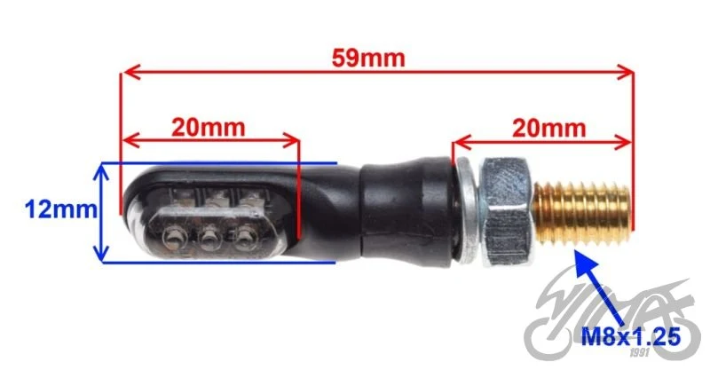 Kierunkowskazy mini LED, M8 × 1,25, przewód 180 mm — para AM1441 — ujęcie 2