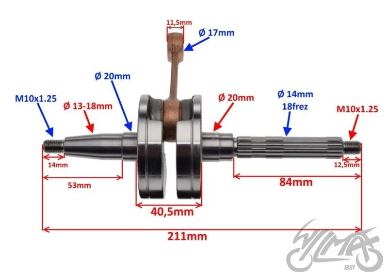Wał korbowy do Piaggio Zip 2T — przeciwwagi 70 mm — ujęcie 2