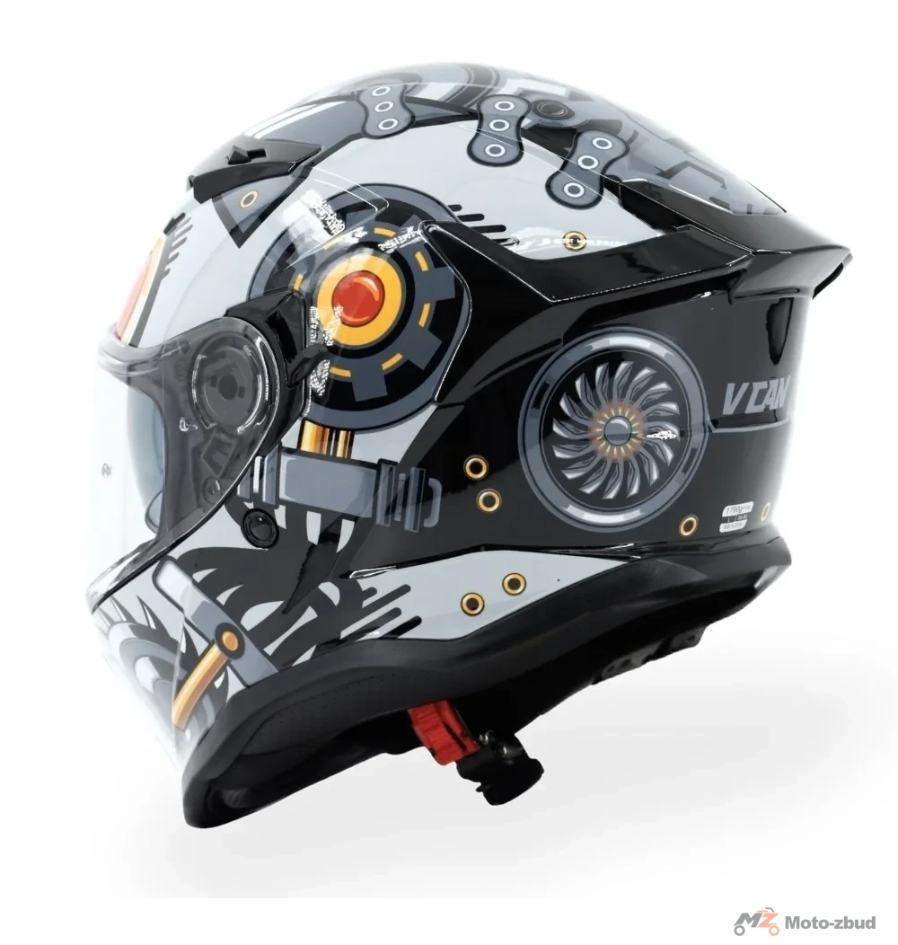Kask VCAN model H153 war machine gloss integralny z grafiką czarno-szary S — ujęcie 5