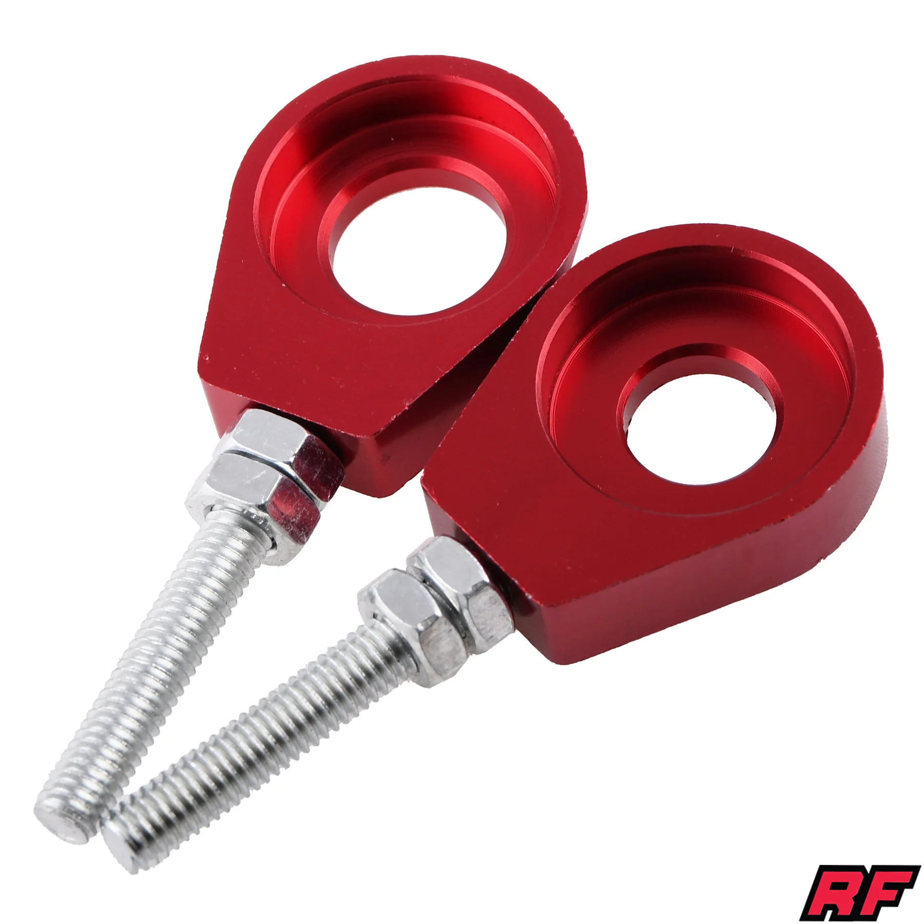 Napinacz łańcucha czerwony aluminium CNC anoda Racing Force uniwersalny kpl. — ujęcie 1