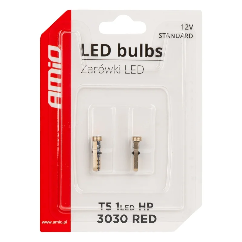 Żarówka W1W T5 12V 1xLED SMD3030 czerwona AMIO (2szt.) — ujęcie 3