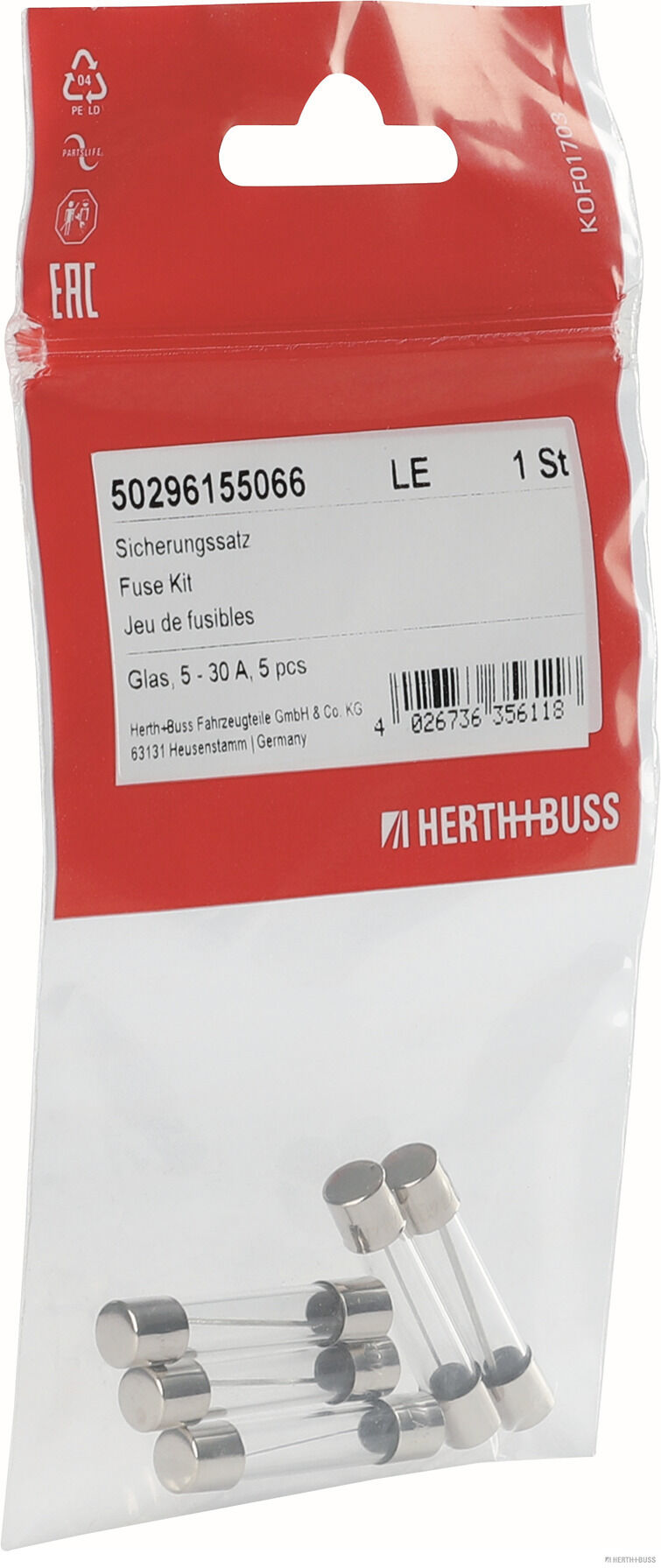 Zestaw bezpieczników szklanych, 5 szt. HERTH+BUSS 50296155066 — ujęcie 2