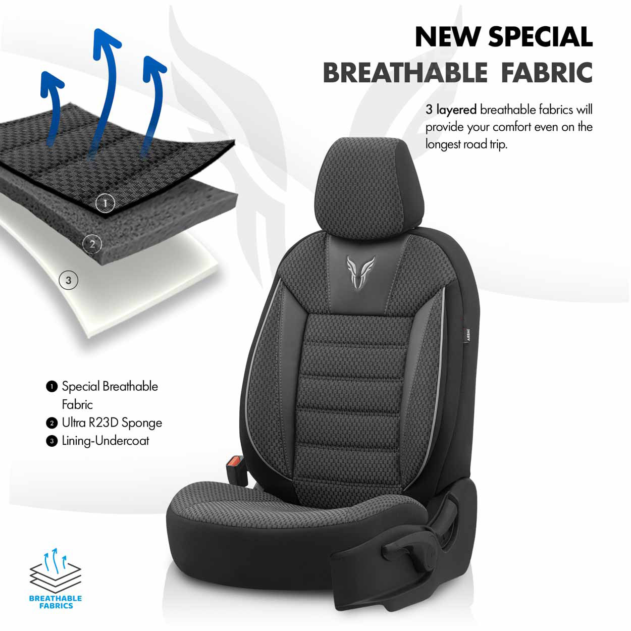 Komplet pokrowców na fotele samochodowe OTOM TORO 902 BLACK/SMOKED NZ — ujęcie 3