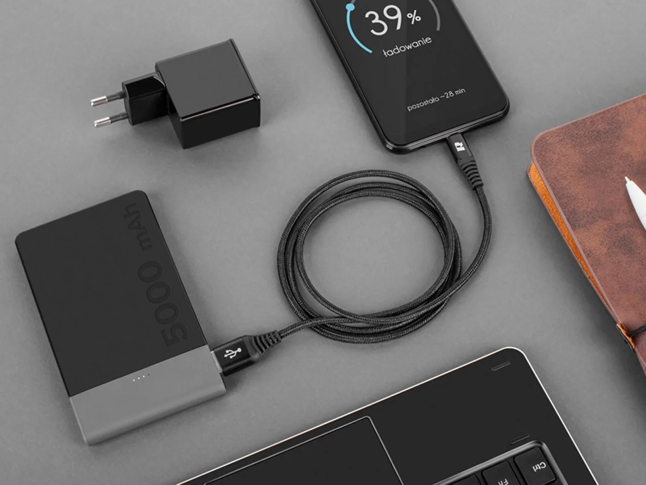 Kabel USB > micro USB 100cm TPE + nylon REBEL czarny — ujęcie 3