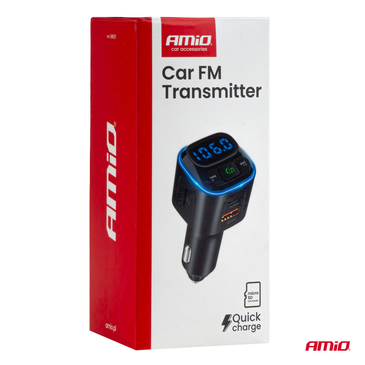 Transmiter samochodowy FM microSD 1×USB-A 2×USB-C 12 V 24 V — ujęcie 11