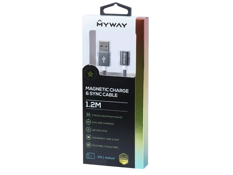 Kabel USB z magnesem neodymowym 120cm mikrofibrowy MYWAY — ujęcie 2