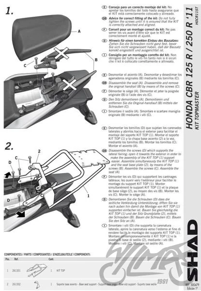 Stelaż kufra centralnego SHAD do Hondy CBR125R / CBR250R / CBR300R / CB300F — ujęcie 2