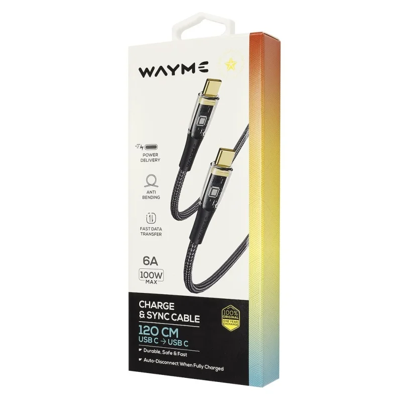 WAYME Kabel do ładowania i synchronizacji w oplocie z mikrofibry 120 cm USB-C > USB-C PD max 100W — ujęcie 3