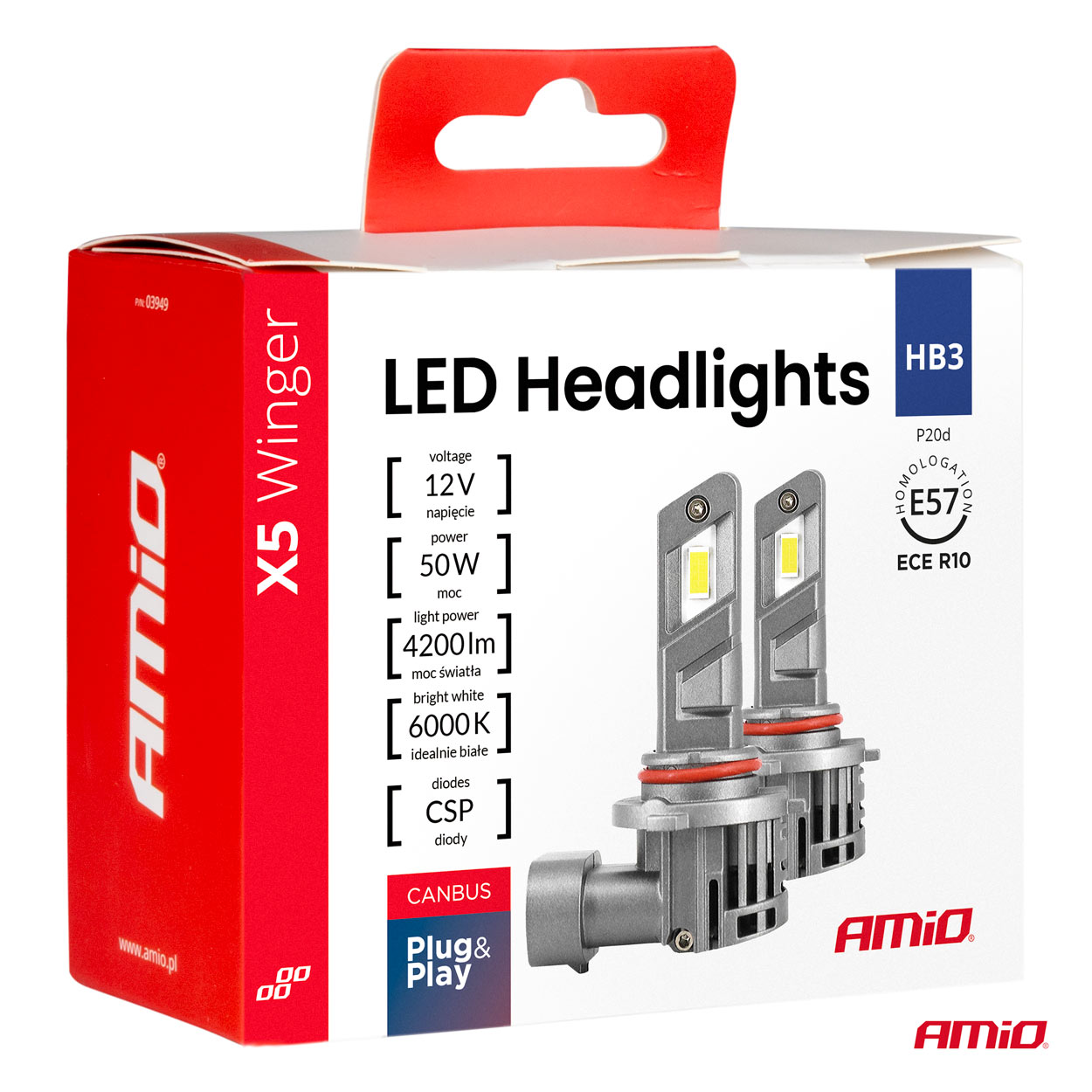 Żarówki samochodowe LED seria X5 Winger HB3 6000K Canbus — ujęcie 6