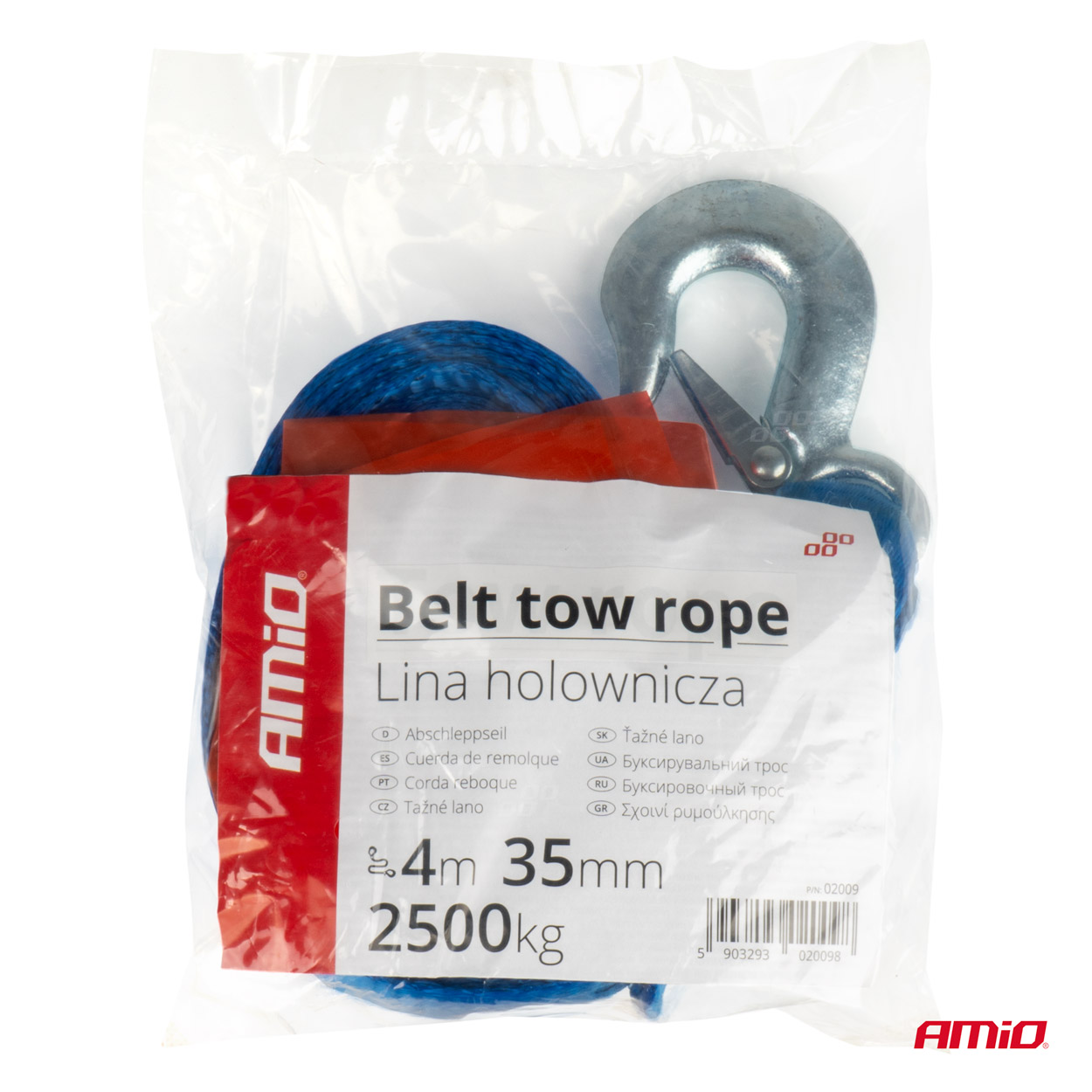 Lina holownicza linka do holowania taśmowa 2500 kg 35 mm 4 m hak + hak — ujęcie 3